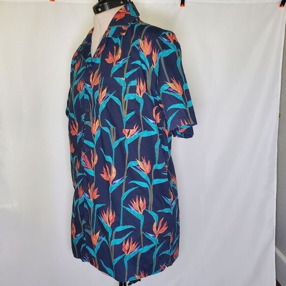 NEW Gap Men's Button-Down Shirt Medium Blue Pink Hawaiian Short Sleeve Cotton - Picture 4 of 7